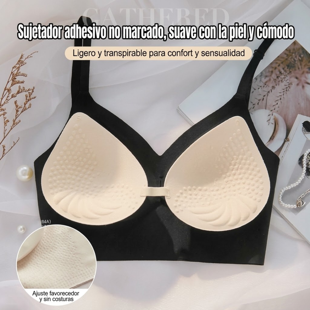 Sujetador invisible para mujer con escote profundo en U y espalda descubierta; lencería sexy con tirante transparente, efecto push-up y sin tirantes.
