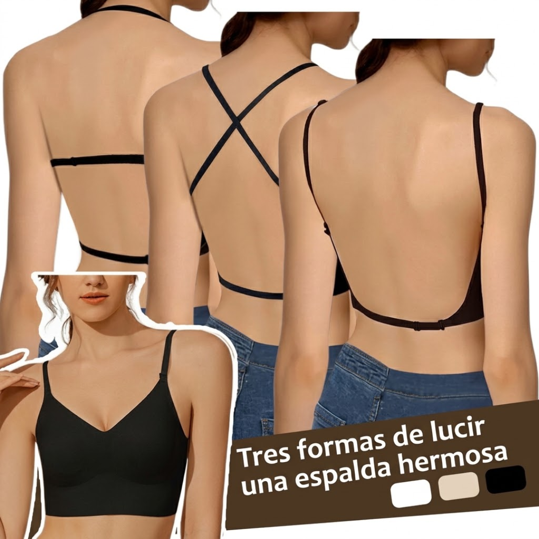 Sujetador invisible para mujer con escote profundo en U y espalda descubierta; lencería sexy con tirante transparente, efecto push-up y sin tirantes.