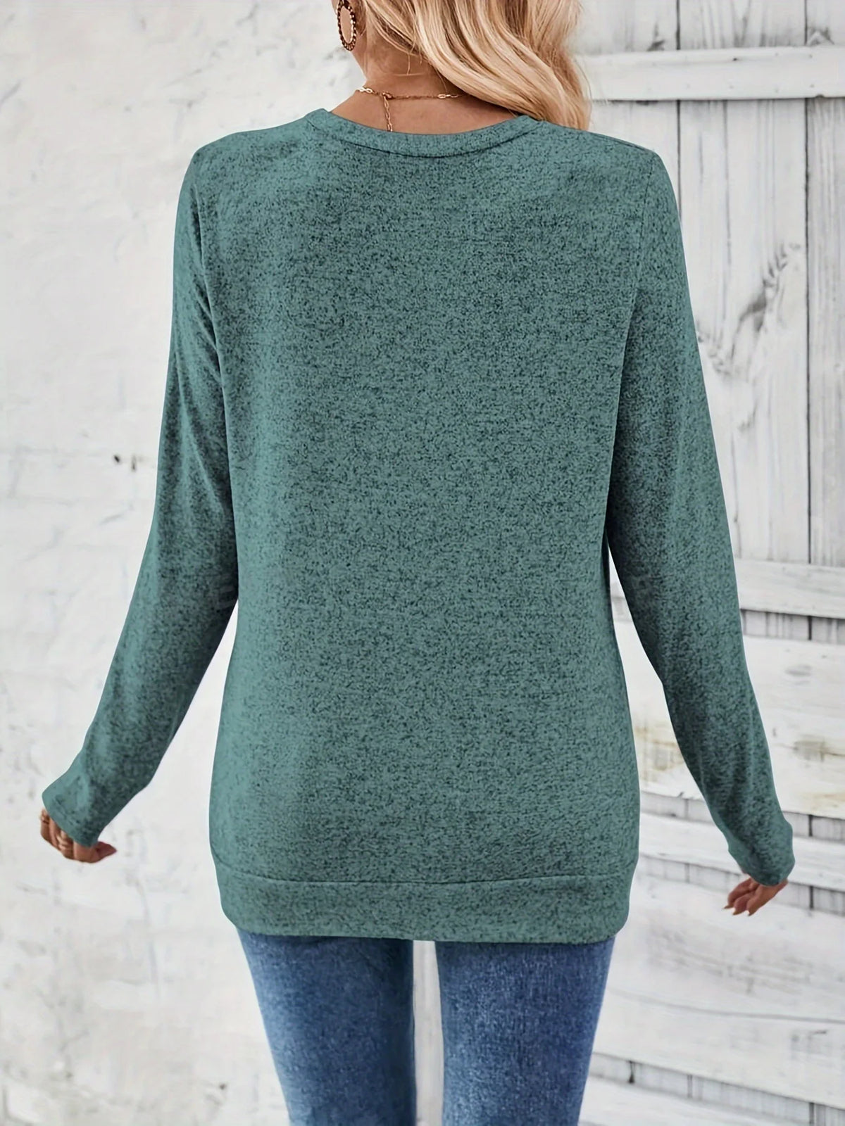 Camiseta fruncida con botones, prenda casual de manga larga para primavera y otoño, ropa de mujer