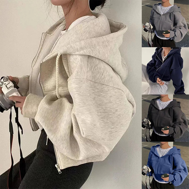 Sudadera con capucha para mujer, estilo tendencia, versátil, corte corto, forro polar.