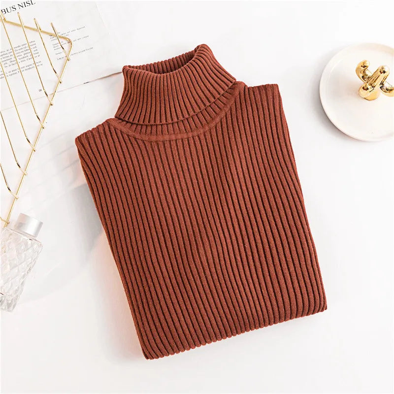 Suéter de Punto de Manga Larga para Mujer, Otoño Invierno 2026, Cuello Alto Plegable, Acanalado, Suave y Cálido, Jersey Femenino