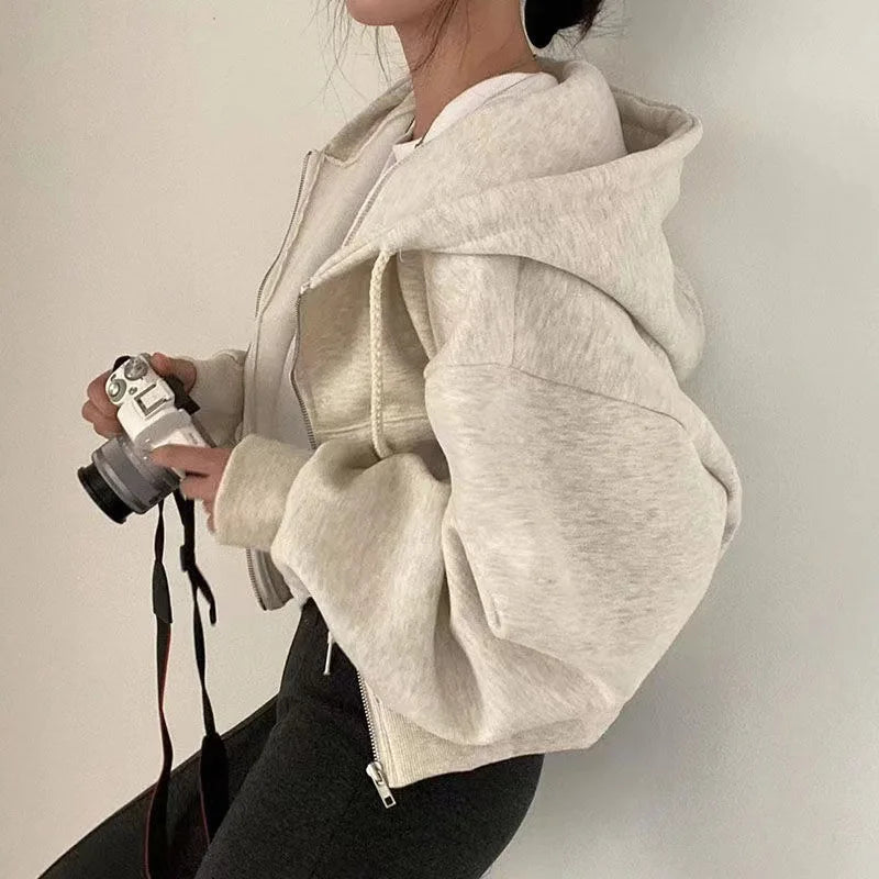 Sudadera con capucha para mujer, estilo tendencia, versátil, corte corto, forro polar.